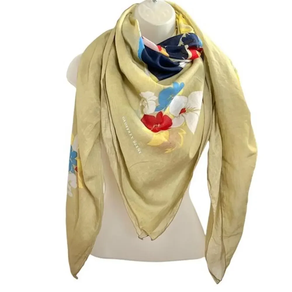 Vintage Geoffrey Beene Colorful Tropical Hawaiian Beach Print Cotton Scarf Shawl